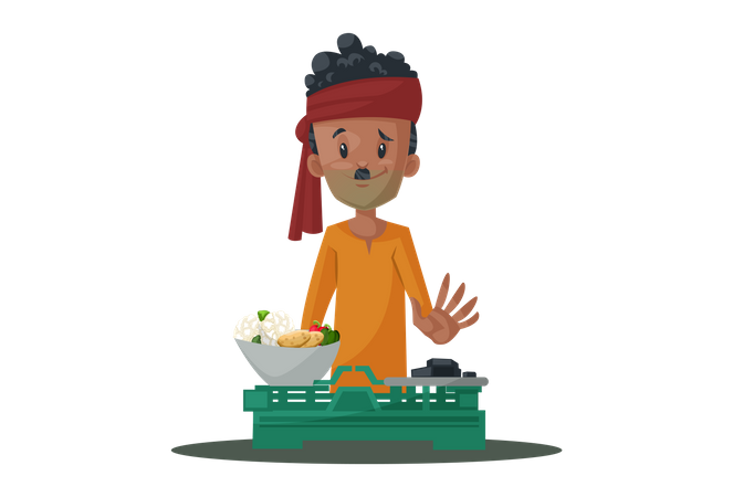 Vegetable seller is weighing vegetables  Illustration