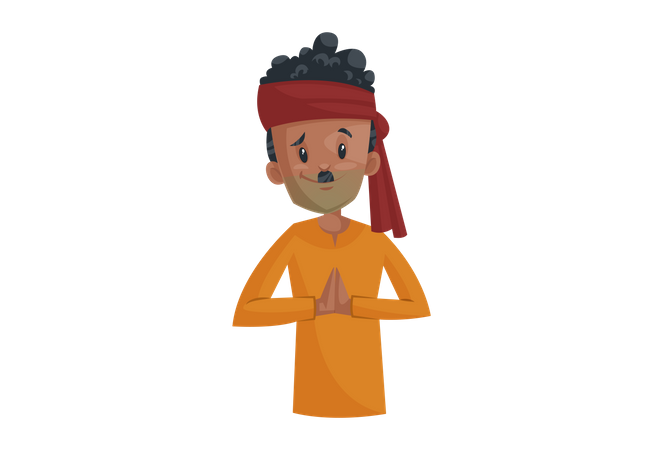 Vegetable seller with Namaste greet hand  Illustration