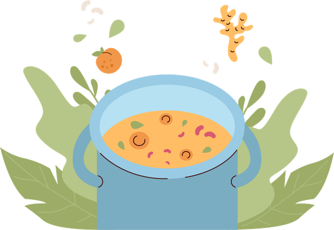 Vegetable soup is prepared  Illustration
