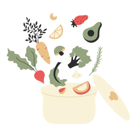 Vegetables and fruits in a pot  Illustration