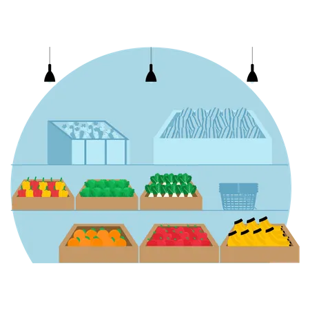 Vegetables stall at supermarket Illustration