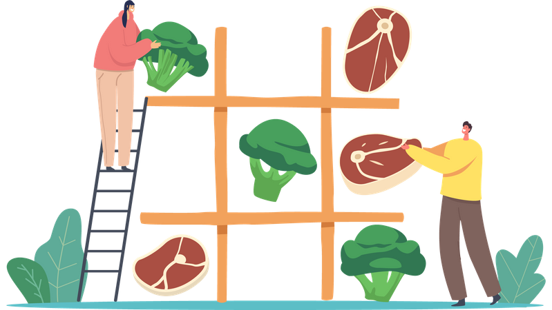 Vegetarian or Meaty Nutrition Choice  Illustration