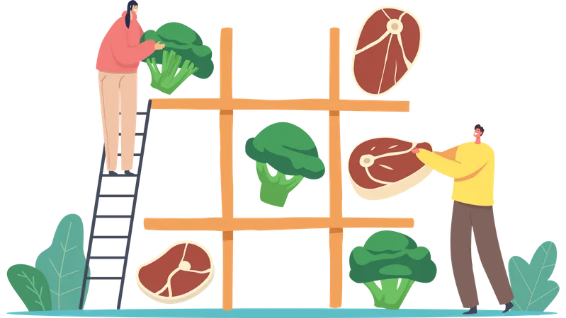 Vegetarian or Meaty Nutrition Choice  Illustration