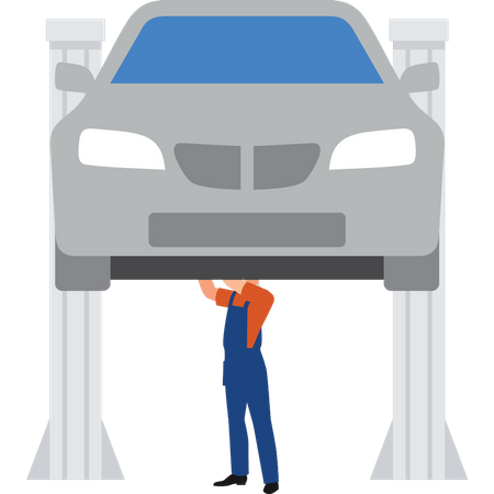 Vehicle being repaired in workshop Illustration