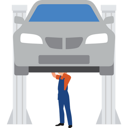 Vehicle being repaired in workshop  Illustration