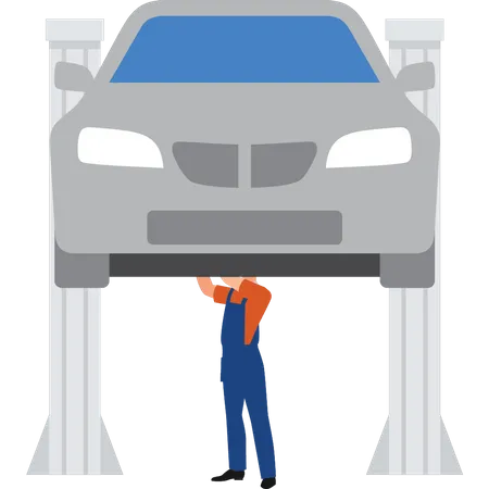 Vehicle being repaired in workshop  Illustration