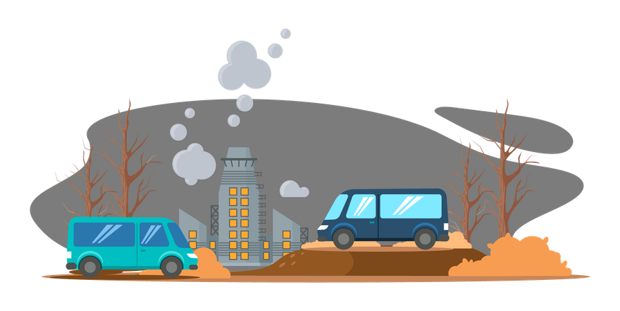 Vehicles releasing harmful gases into atmosphere Illustration