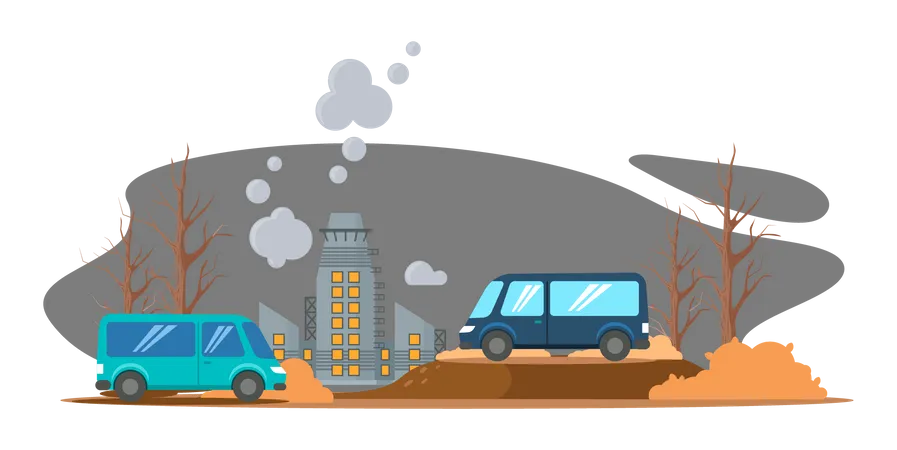 Vehicles releasing harmful gases into atmosphere Illustration