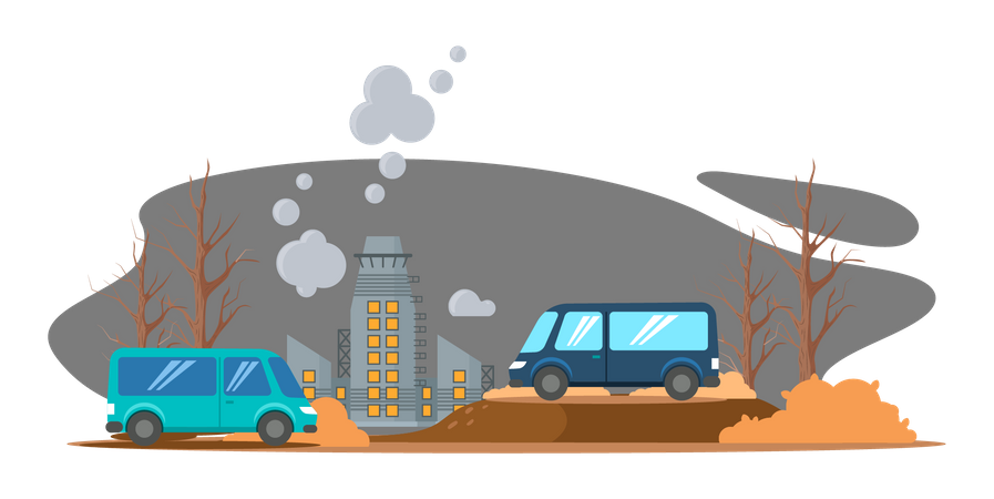 Vehicles releasing harmful gases into atmosphere  Illustration