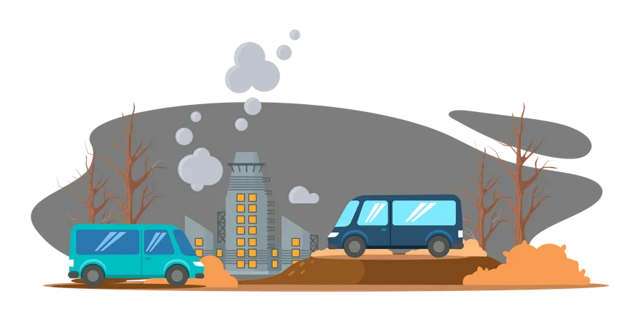 Vehicles releasing harmful gases into atmosphere  Illustration