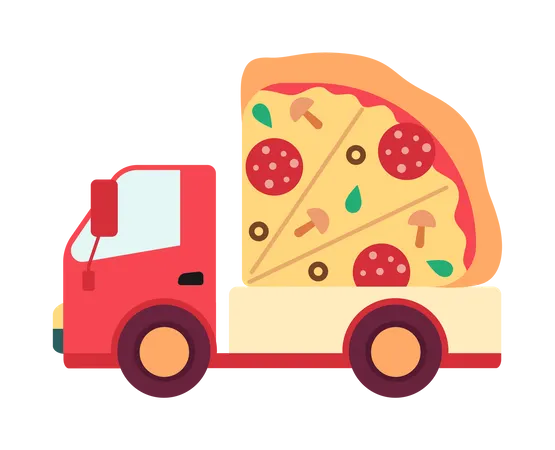 Vehículo de reparto con pizza.  Ilustración