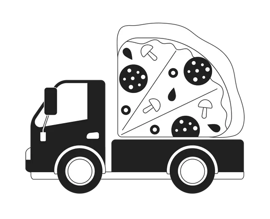Vehículo de reparto con pizza.  Ilustración