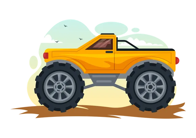 Ilustracion Todoterreno Con Un Vehiculo Jeep O SUV Para Pasar Por Terreno Rocoso Rios Y Arena En Plantillas Dibujadas A Mano De Dibujos Animados De Deportes Extremos Planos Ilustración