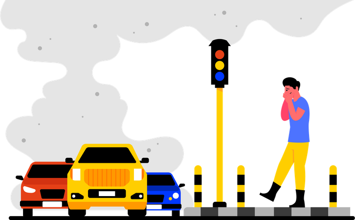 Vehículos en el tráfico que causan contaminación.  Ilustración