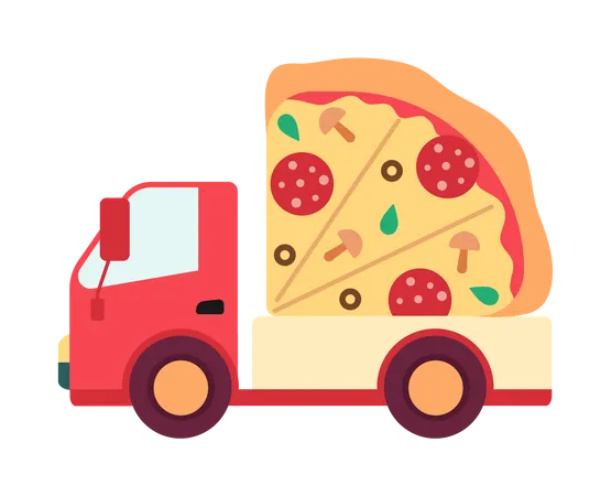 Veículo de entrega com pizza  Ilustração