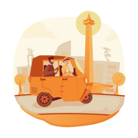 Veículo tradicional Bajaj em Jacarta  Ilustração