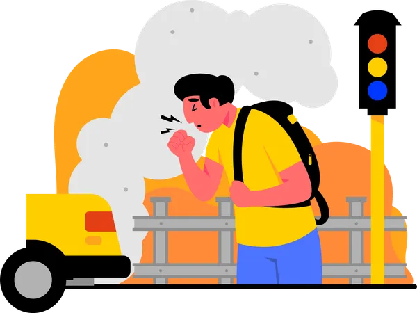 Fumaça de veículos causa poluição do ar  Ilustração