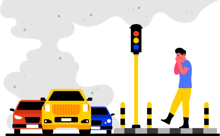 Veículos no trânsito causando poluição  Ilustração