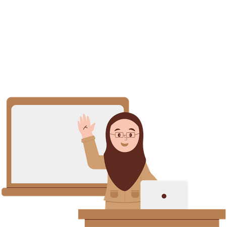 Veiled Female Teacher Greeting Students Before Starting Lesson  Illustration