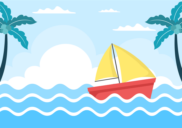 Barco de vela en el mar  Ilustración