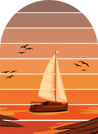Playa de vacaciones en velero  Ilustración