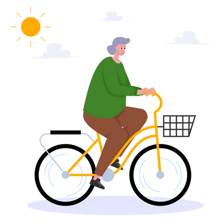 Velha andando de bicicleta  Ilustração