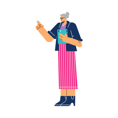Velha apontando algo  Ilustração