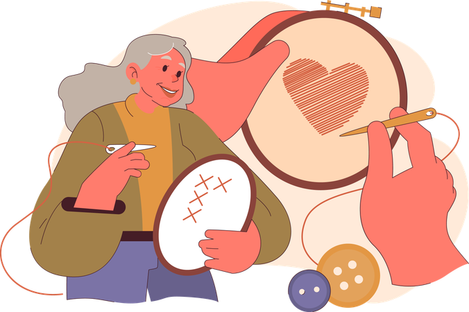 Velha fazendo bordado  Ilustração