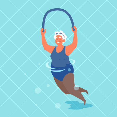 Mulher idosa fazendo exercícios com piscina  Ilustração