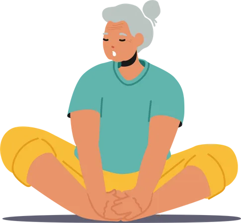 Mulher idosa fazendo meditação de ioga  Ilustração