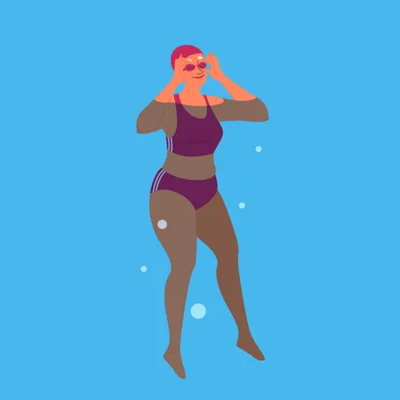 Mulher idosa na piscina  Ilustração