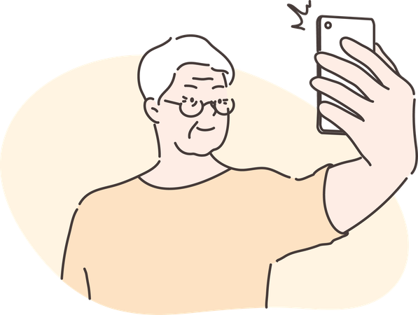 Velho clica em sua selfie  Ilustração