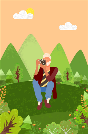Velho clicando na foto usando câmera digital  Illustration