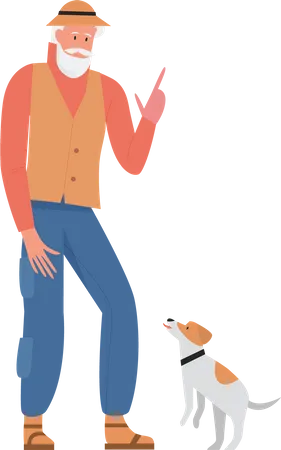 Velho conversando com cachorro  Ilustração