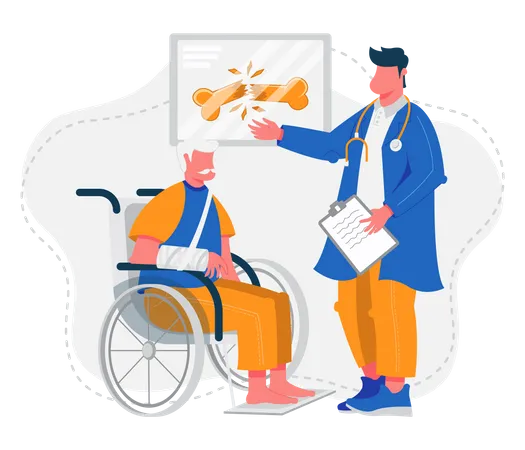 Velho em cadeira de rodas com um médico  Ilustração