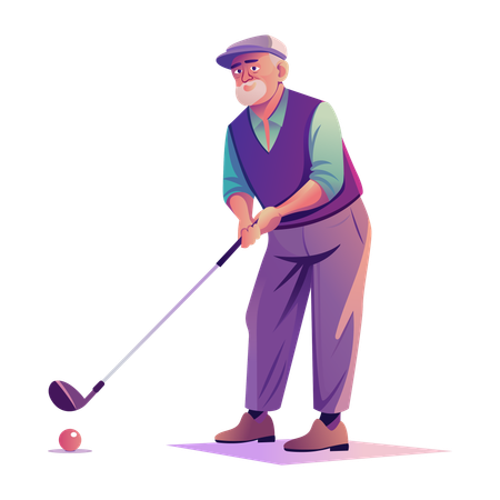 Velho jogador de golfe jogando golfe  Ilustração