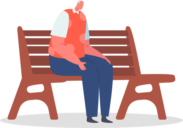 Velho sentado no banco do parque  Ilustração