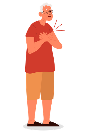 Velho sente dor no peito  Ilustração