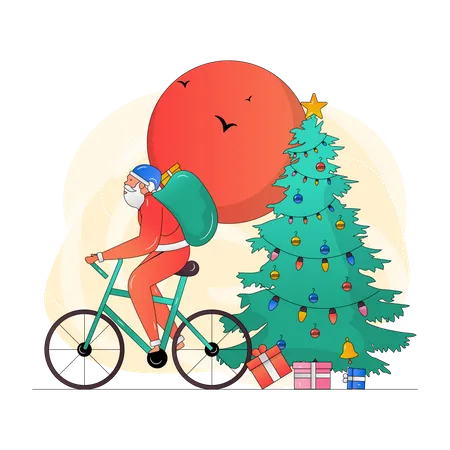 Le père Noël fait du vélo  Illustration