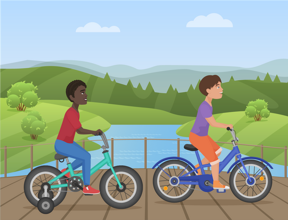 Enfants à vélo  Illustration