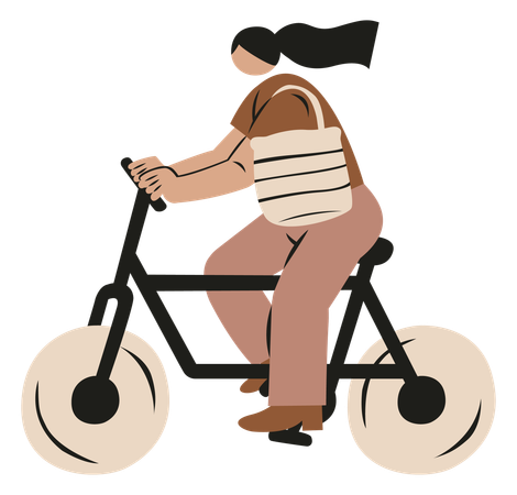 Femme faisant du vélo avec un sac écologique  Illustration