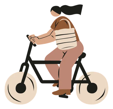 Femme faisant du vélo avec un sac écologique  Illustration