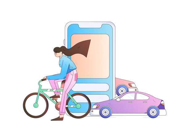 Fille à vélo pour le transport  Illustration