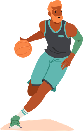 Personagem masculino do jogador de basquete Swift corre pela quadra  Ilustração