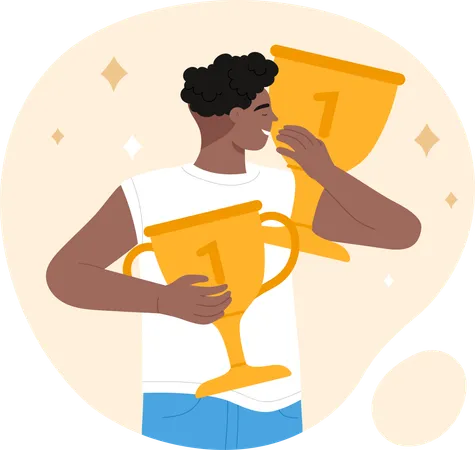 Vencedor masculino segurando o troféu  Ilustração