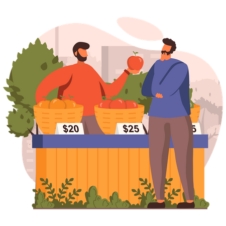 Frutas vendendo frutas ao cliente  Ilustração