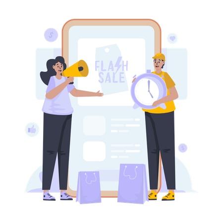 Venda relâmpago de compras online  Ilustração