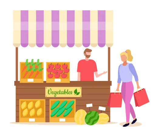 Vendedor ambulante de verduras  Ilustración
