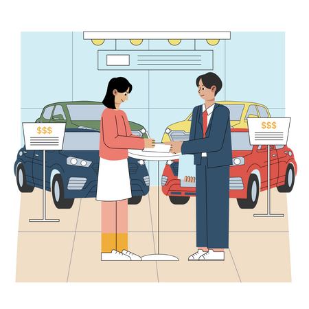 Vendedor de autos discutiendo con el cliente  Ilustración