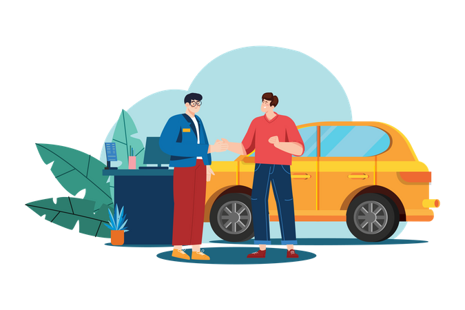 Vendedor de concessionária de automóveis cumprimentando o cliente  Ilustração